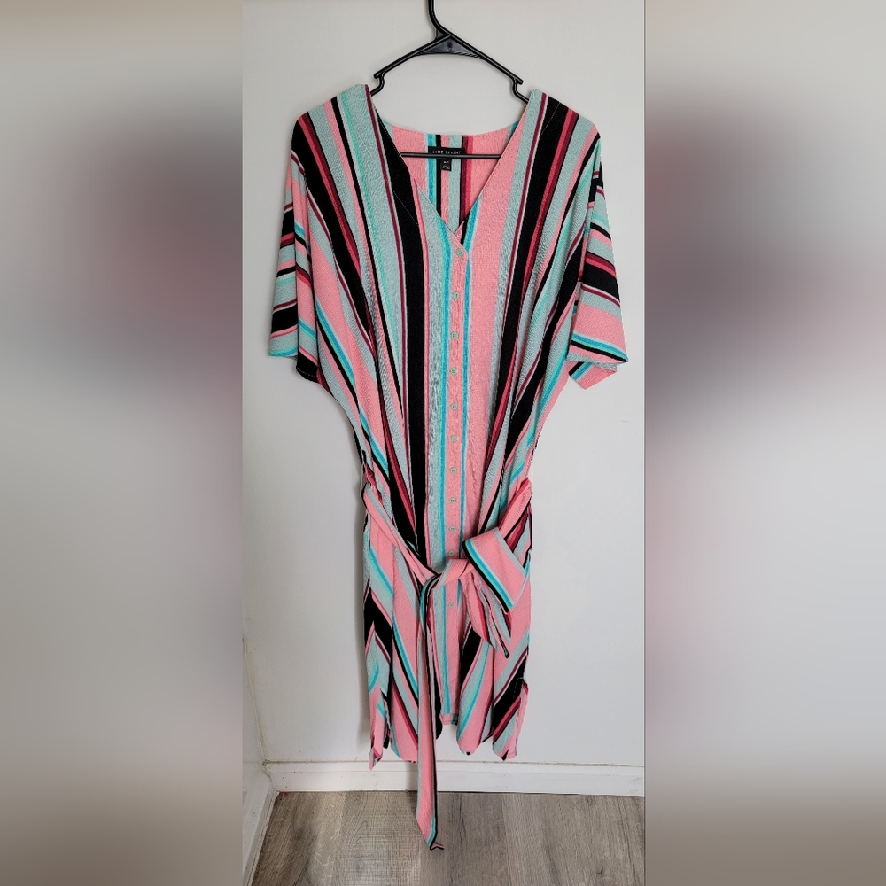 Lane Bryant pink, teal, black striped dress. Size 18/20